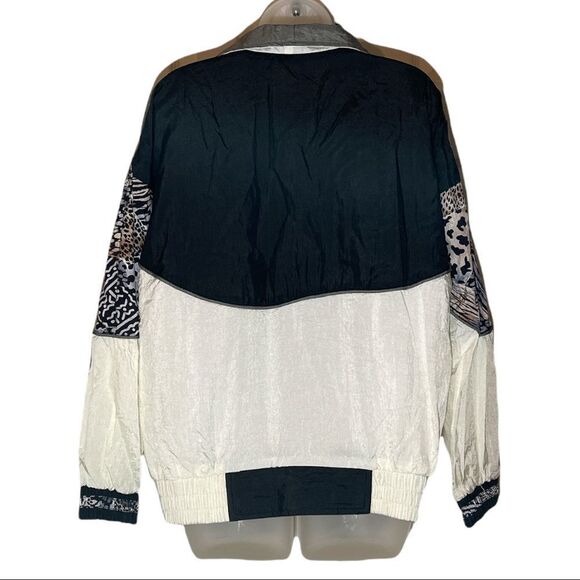 Vintage Ville Franche 1990s Colorblock Windbreaker Jacket Animal Print M - Picture 4 of 16
